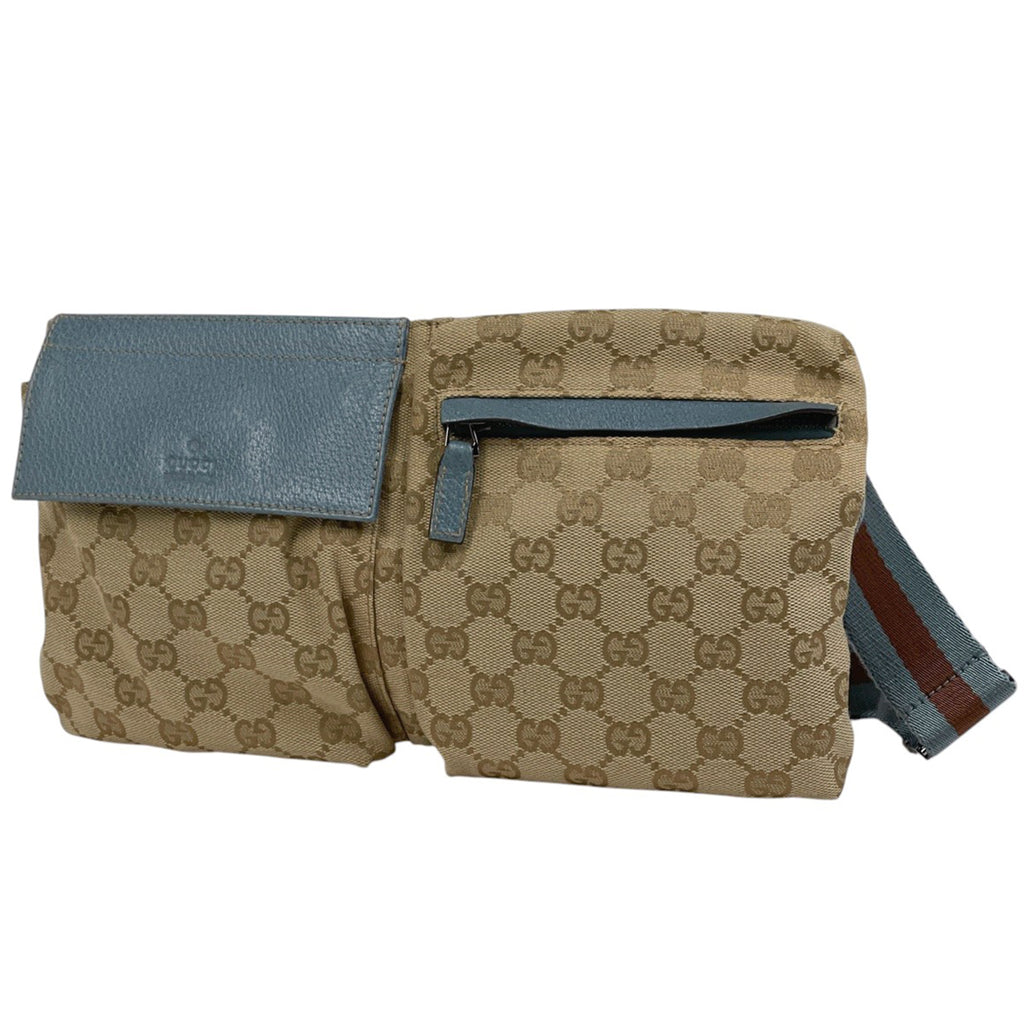 グッチ GG柄 ウエストバッグ ウエストポーチ ボディバッグ GGキャンバス ベージュ ライトブルー 28566 レディース 【中古】brbag