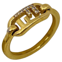 フェンディ オーロック リング ズッカロゴ 指輪 リング 9号 GP ラインストーン ゴールド レディース 【中古】bracc