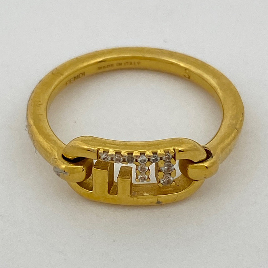 フェンディ オーロック リング ズッカロゴ 指輪 リング 9号 GP ラインストーン ゴールド レディース 【中古】bracc