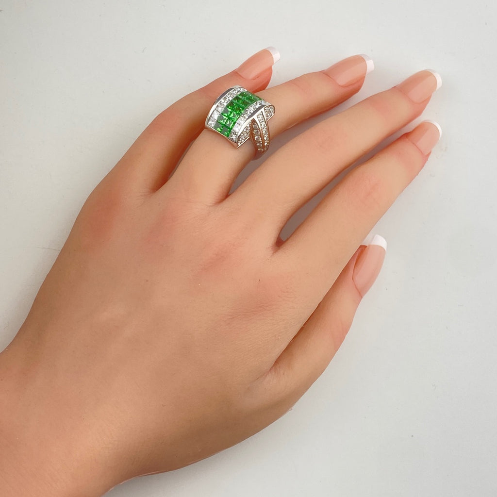 グリーングロッシュラーガーネット デザインリング 指輪 メレダイヤ リング 9号 K18 ダイヤモンド グリーングロッシュラーガーネット レディース 【中古】nbjwl