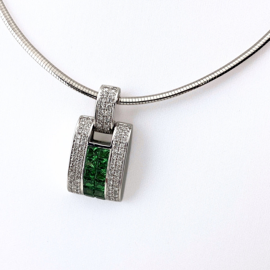 グリーングロッシュラーガーネット デザインネックレス ペンダント メレダイヤ ネックレス 750 K18 グリーングロッシュラーガーネット レディース 【中古】nbjwl