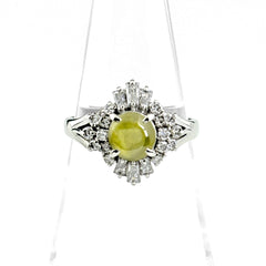 クリソベリルキャッツアイ デザインリング プラチナ 指輪 メレダイヤ リング 13号 Pt900 クリソベリルキャッツアイ ダイヤモンド レディース ノンブランドジュエリー 【中古】nbjwl