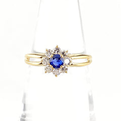 サファイア デザインリング YG イエローゴールド 指輪 メレダイヤ リング 4.8号 750 サファイア ダイヤモンド レディース 【中古】nbjwl