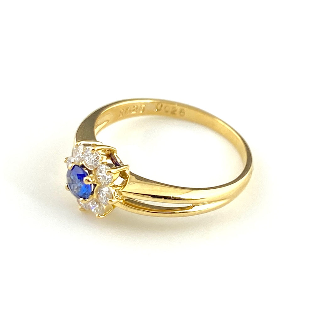 サファイア デザインリング YG イエローゴールド 指輪 メレダイヤ リング 4.8号 750 サファイア ダイヤモンド レディース 【中古】nbjwl