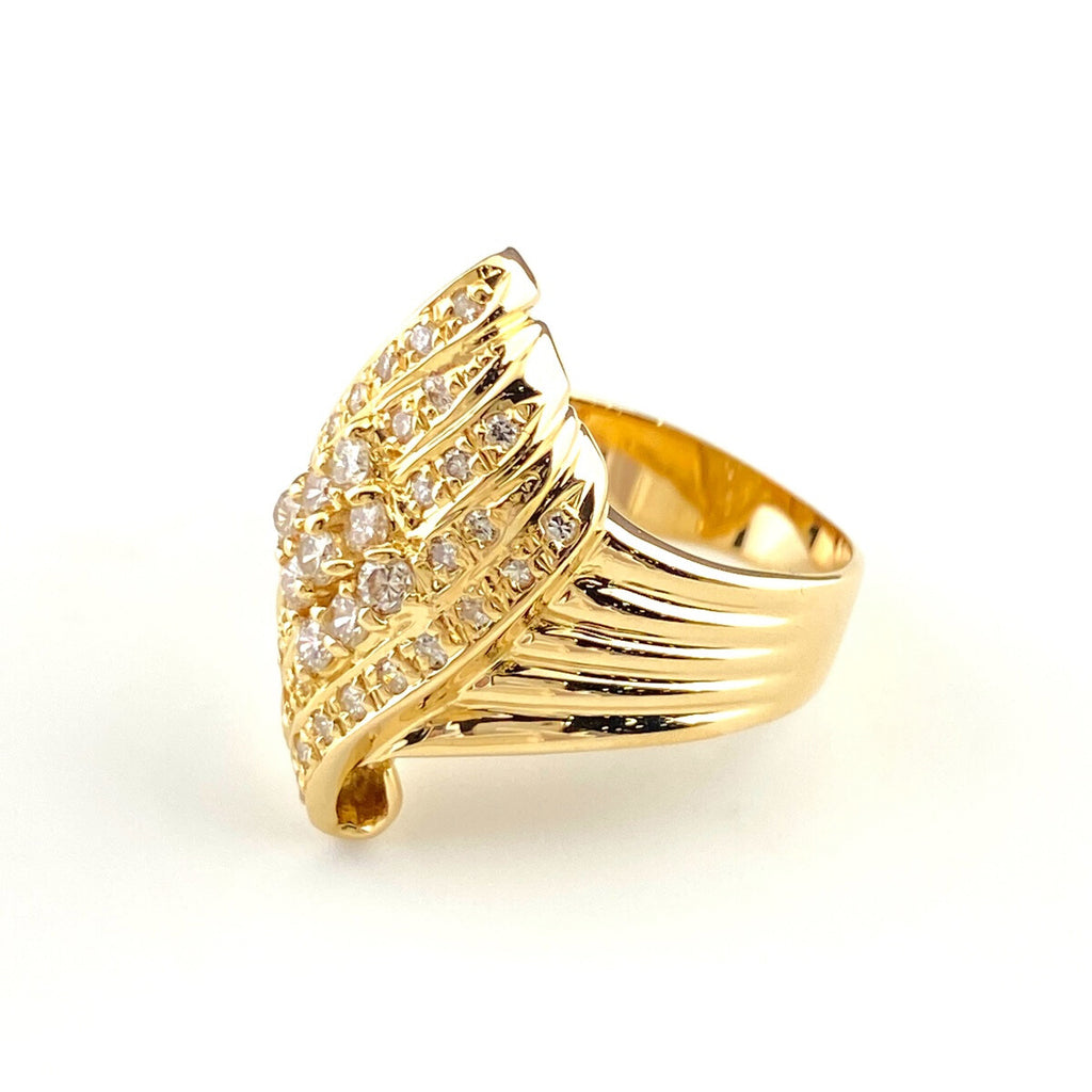 メレダイヤ デザインリング YG イエローゴールド 指輪 リング 13.5号 K18 ダイヤモンド レディース 【中古】nbjwl