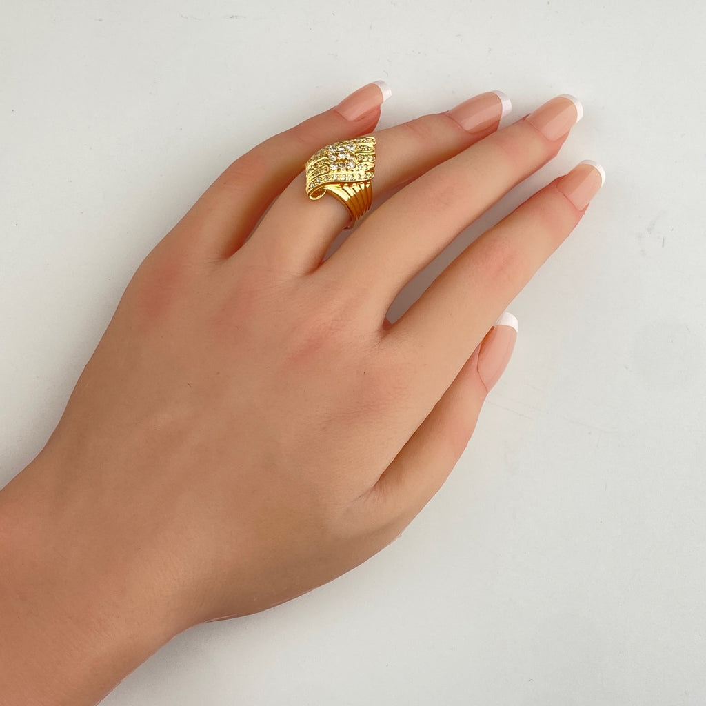 メレダイヤ デザインリング YG イエローゴールド 指輪 リング 13.5号 K18 ダイヤモンド レディース 【中古】nbjwl