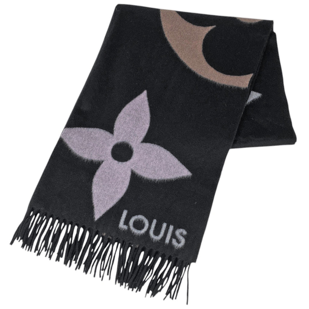 ルイ・ヴィトン エシャルプ ジ アルティメット フリンジ マフラー モノグラム ショール カシミヤ ウール ブラック レディース 【中古】brbag