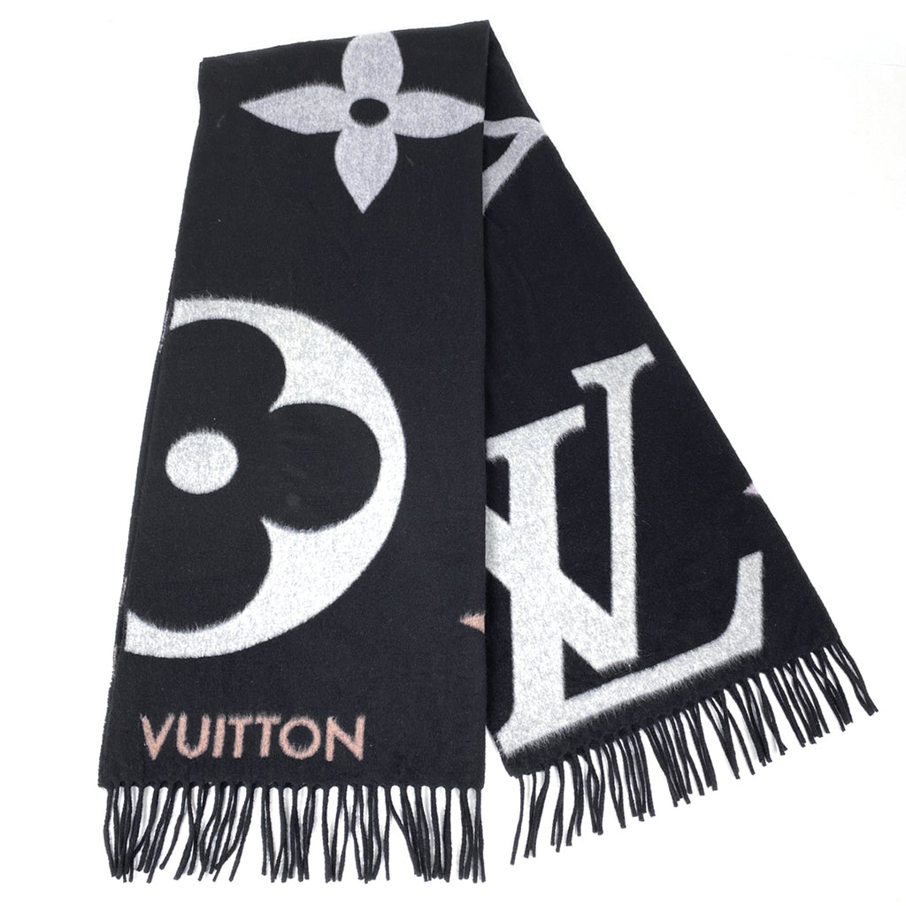 ルイ・ヴィトン エシャルプ ジ アルティメット フリンジ マフラー モノグラム ショール カシミヤ ウール ブラック レディース 【中古】brbag
