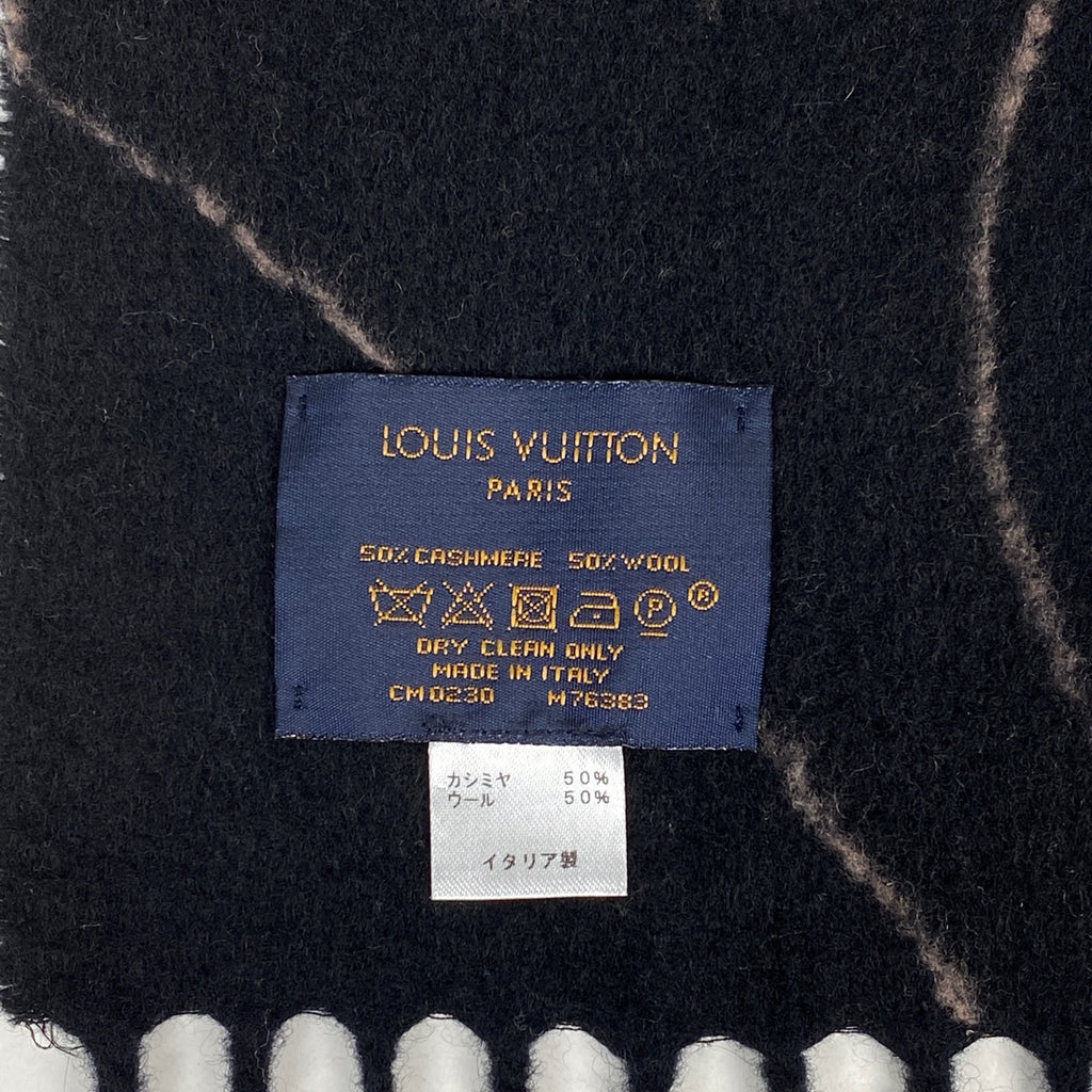 ルイ・ヴィトン エシャルプ ジ アルティメット フリンジ マフラー モノグラム ショール カシミヤ ウール ブラック レディース 【中古】brbag