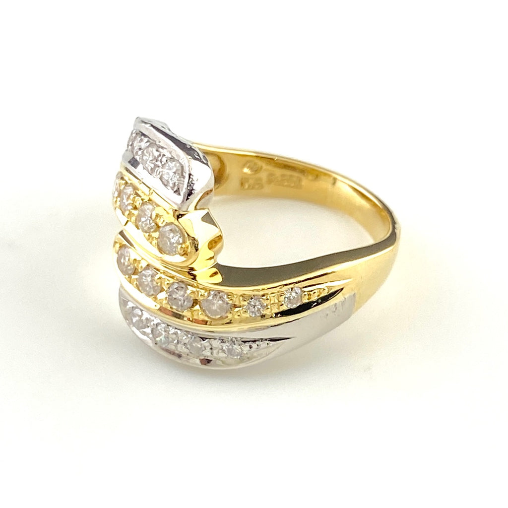 メレダイヤ デザインリング YG イエローゴールド プラチナ 指輪 リング 11号 K18 Pt850 ダイヤモンド レディース 【中古】nbjwl