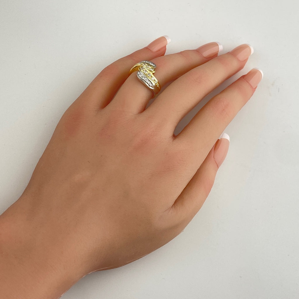 メレダイヤ デザインリング YG イエローゴールド プラチナ 指輪 リング 11号 K18 Pt850 ダイヤモンド レディース 【中古】nbjwl