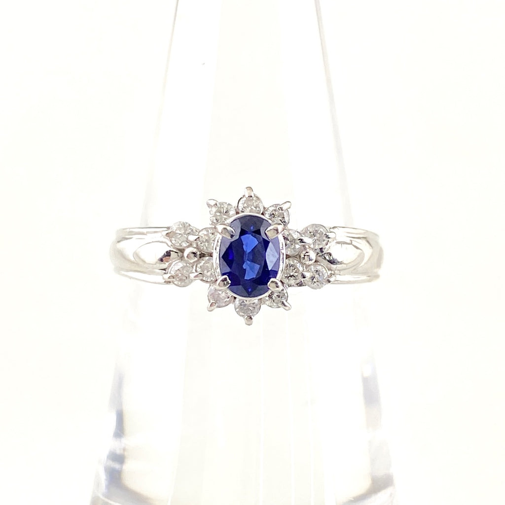 サファイア デザインリング プラチナ 指輪 メレダイヤ リング 13号 Pt900 サファイア ダイヤモンド レディース 【中古】nbjwl