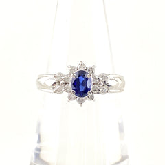 サファイア デザインリング プラチナ 指輪 メレダイヤ リング 13号 Pt900 サファイア ダイヤモンド レディース 【中古】nbjwl