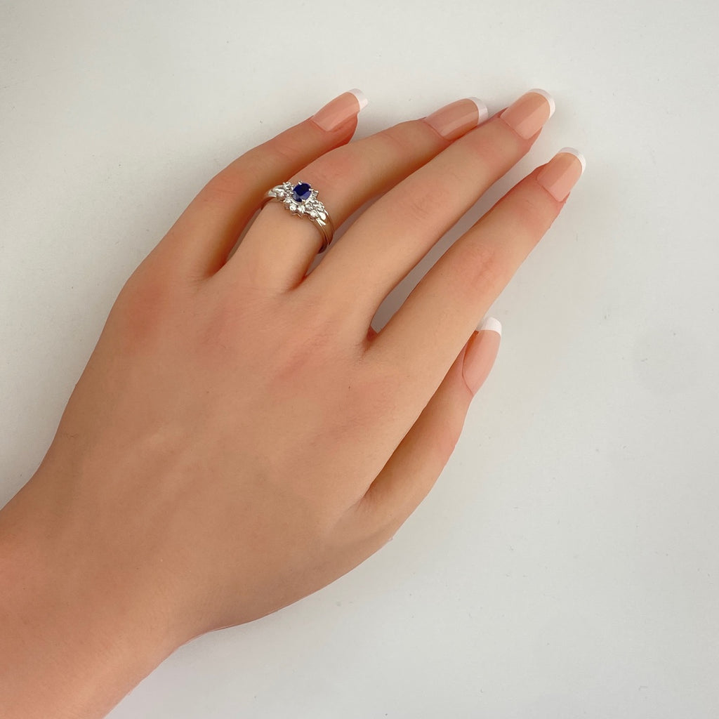 サファイア デザインリング プラチナ 指輪 メレダイヤ リング 13号 Pt900 サファイア ダイヤモンド レディース 【中古】nbjwl