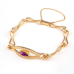 タサキ ルビー デザインブレスレット YG イエローゴールド 腕輪 メレダイヤ ブレスレット K18 ルビー ダイヤモンド レディース 【中古】brjwl