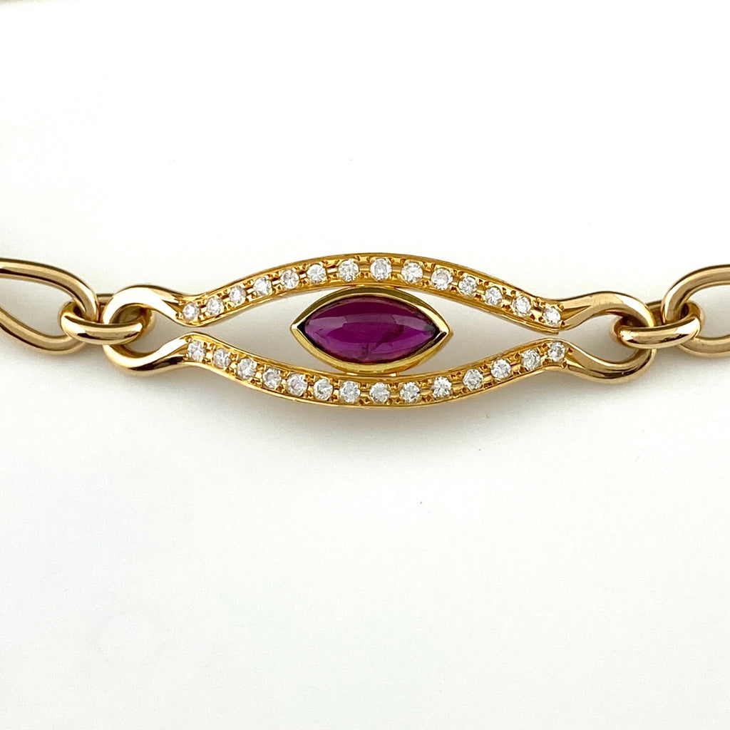 タサキ ルビー デザインブレスレット YG イエローゴールド 腕輪 メレダイヤ ブレスレット K18 ルビー ダイヤモンド レディース 【中古】brjwl