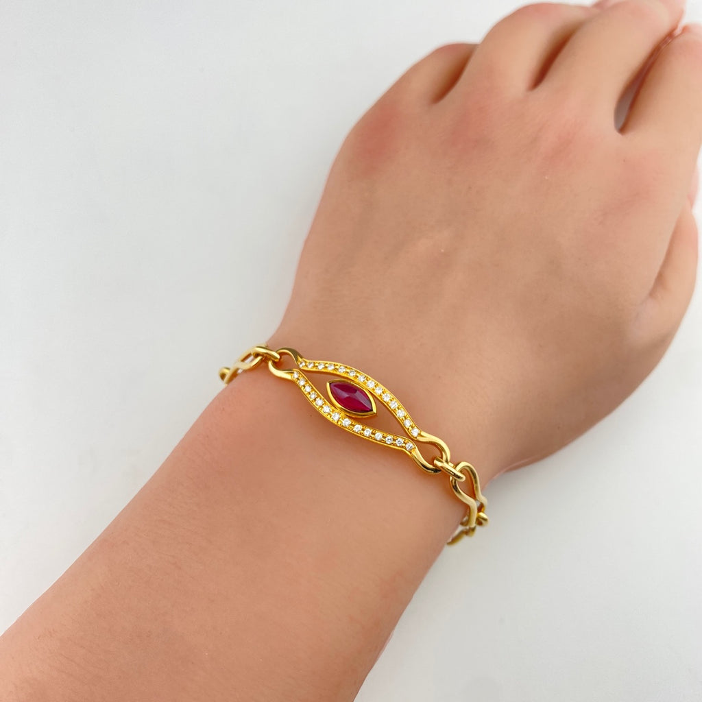 タサキ ルビー デザインブレスレット YG イエローゴールド 腕輪 メレダイヤ ブレスレット K18 ルビー ダイヤモンド レディース 【中古】brjwl