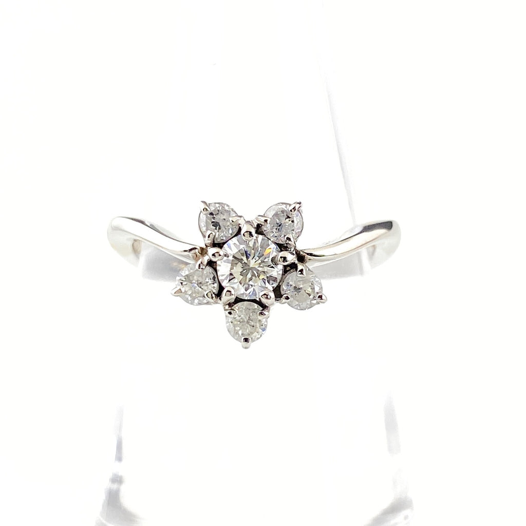 フラワーモチーフ デザインリング プラチナ 指輪 メレダイヤ 花 リング 13.5号 Pt900 ダイヤモンド レディース 【中古】nbjwl