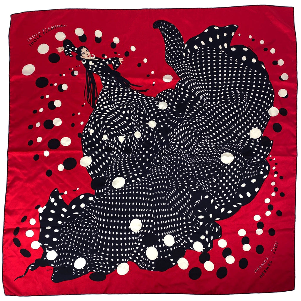 エルメス カレ 90 i HOLA FLAMENCA! オラ・フラメンカ スカーフ シルク レッド マルチカラー レディース 【中古】brbag