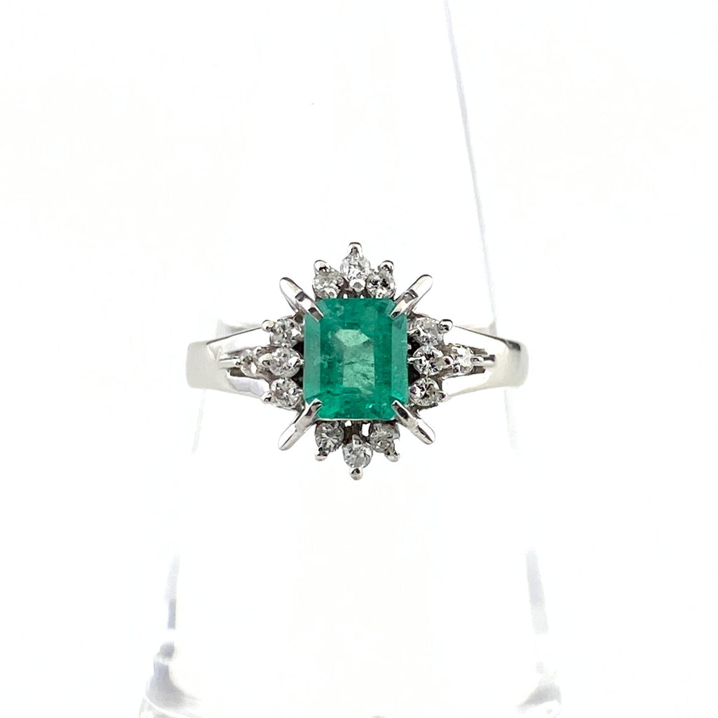 エメラルド デザインリング プラチナ メレダイヤ 指輪 リング 13号 Pt900 エメラルド ダイヤモンド レディース 【中古】nbjwl