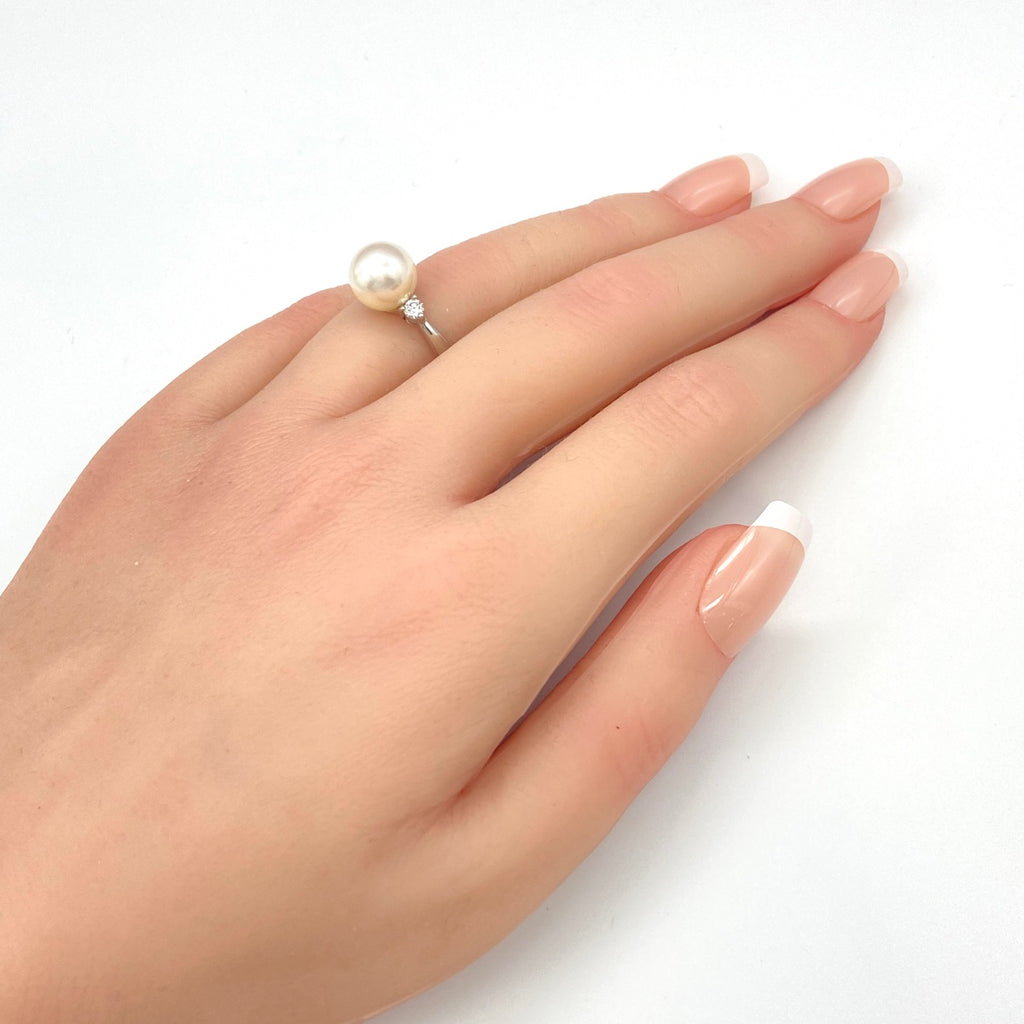 パール デザインリング プラチナ 指輪 メレダイヤ リング 11.5号 Pt900 ダイヤモンド レディース 【中古】nbjwl