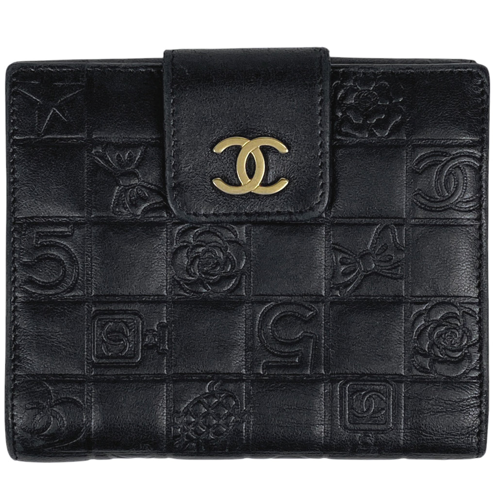 シャネル アイコンライン 二つ折り 財布 ココマーク 二つ折り財布 レザー ブラック レディース 【中古】brbag