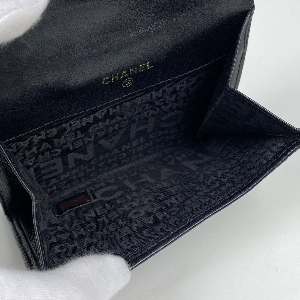 シャネル アイコンライン 二つ折り 財布 ココマーク 二つ折り財布 レザー ブラック レディース 【中古】brbag
