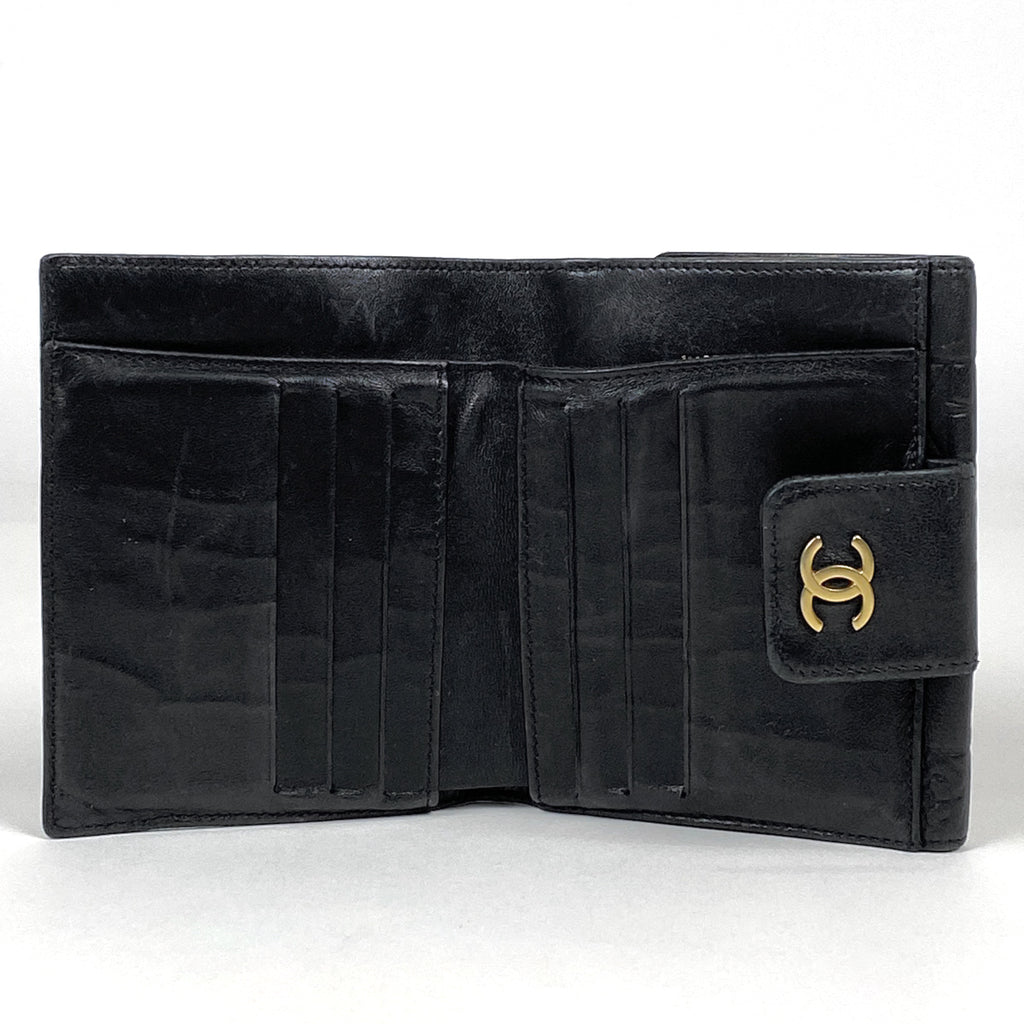 シャネル アイコンライン 二つ折り 財布 ココマーク 二つ折り財布 レザー ブラック レディース 【中古】brbag