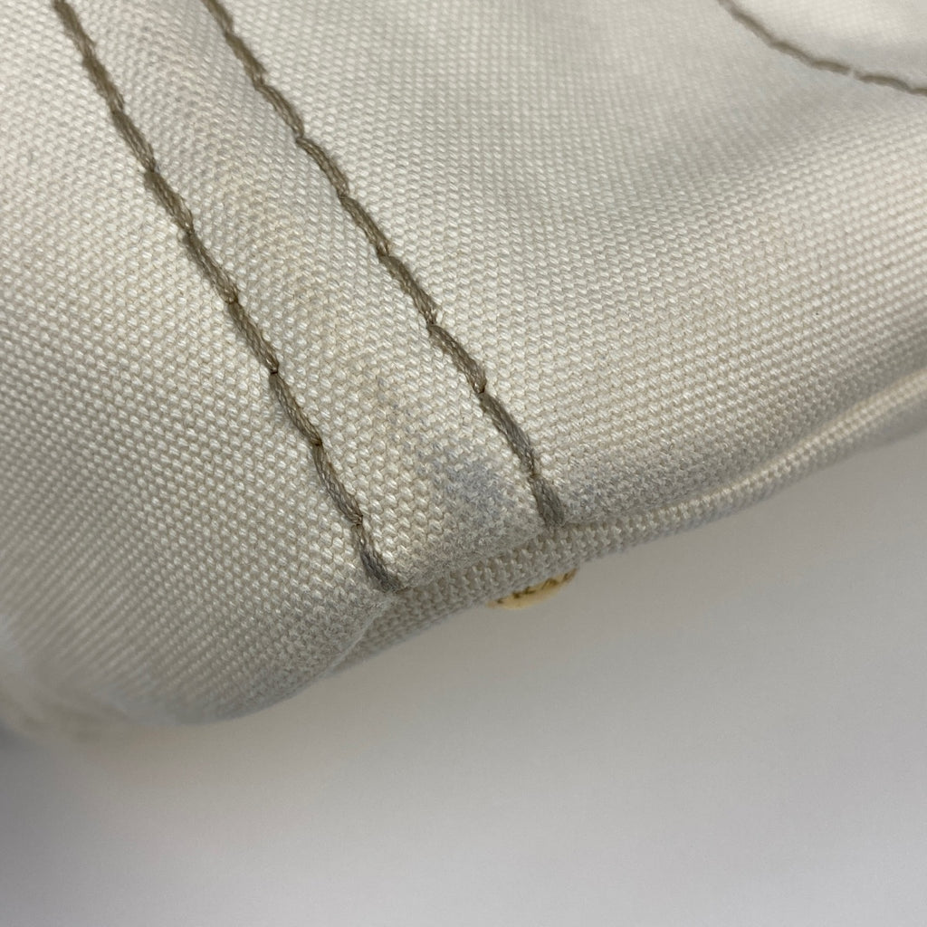 プラダ カナパトート ハンドバッグ ロゴプレート トートバッグ キャンバス ホワイト レディース 【中古】brbag