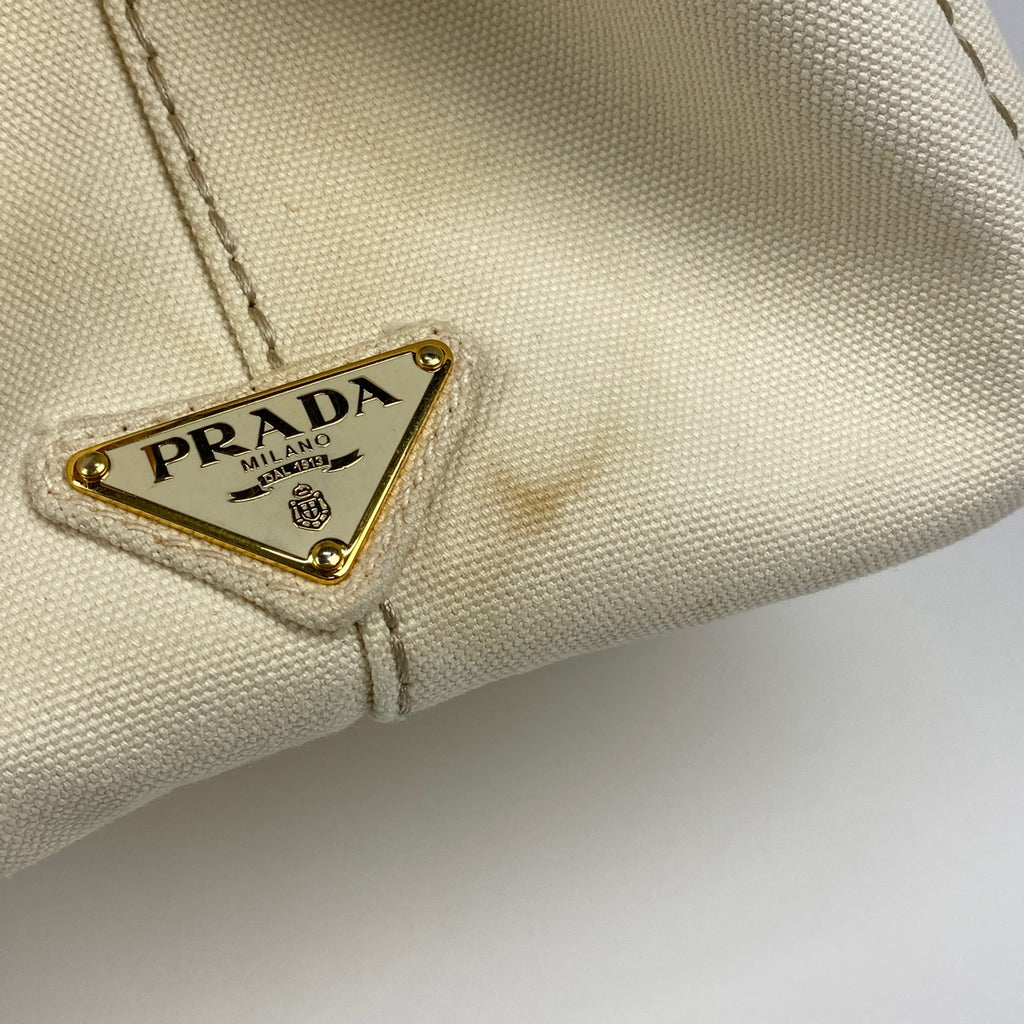 プラダ カナパトート ハンドバッグ ロゴプレート トートバッグ キャンバス ホワイト レディース 【中古】brbag