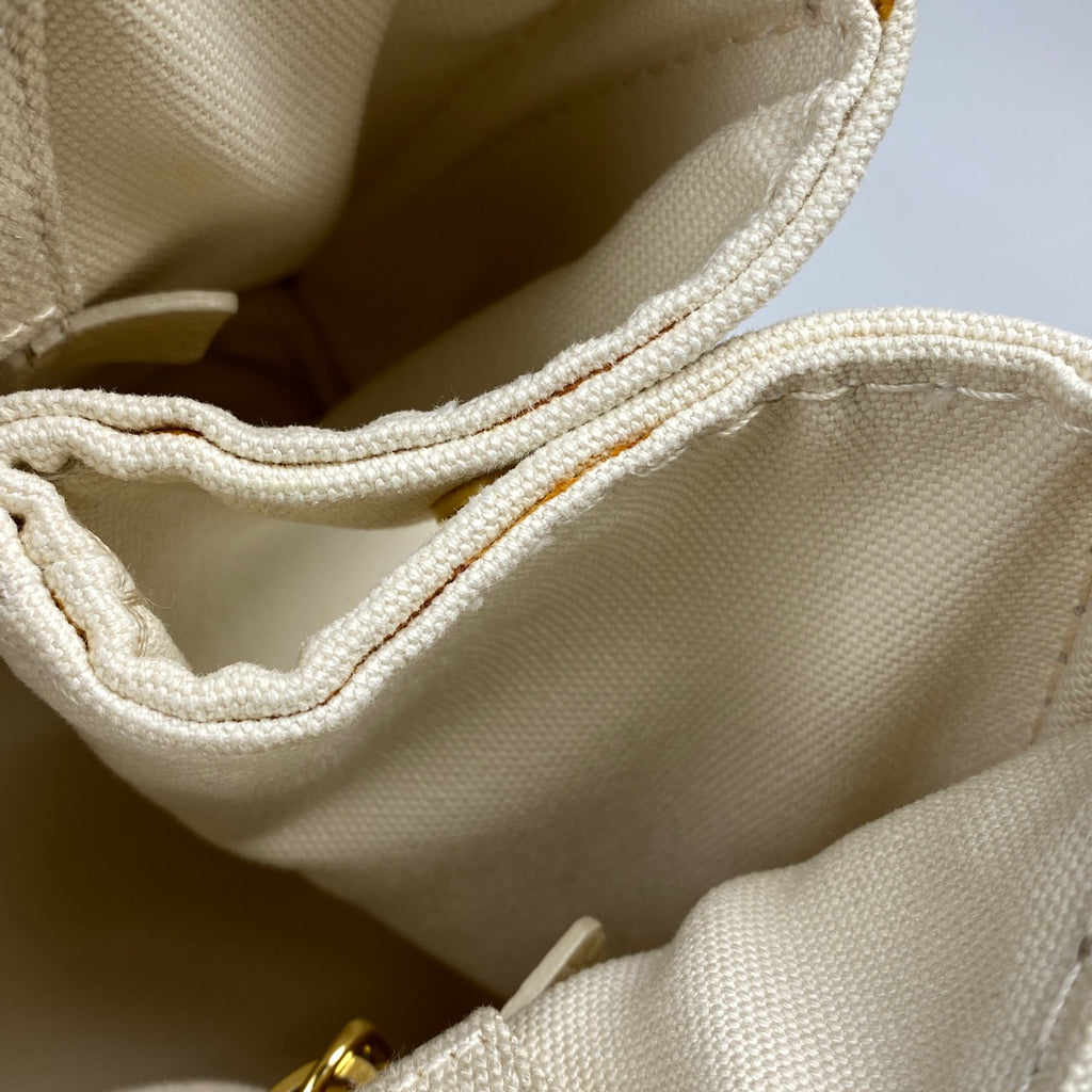 プラダ カナパトート ハンドバッグ ロゴプレート トートバッグ キャンバス ホワイト レディース 【中古】brbag