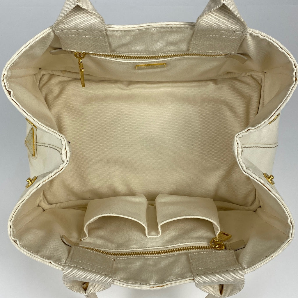 プラダ カナパトート ハンドバッグ ロゴプレート トートバッグ キャンバス ホワイト レディース 【中古】brbag