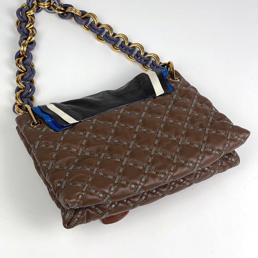 マークジェイコブス ロゴ ショルダーバッグ チェーン ショルダーバッグ レザー ブラウン レディース 【中古】brbag