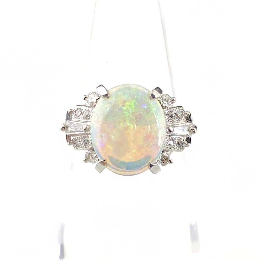 オパール デザインリング プラチナ 指輪 メレダイヤ リング 8号 Pt900 オパール ダイヤモンド レディース 【中古】nbjwl