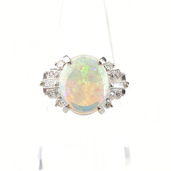 オパール デザインリング プラチナ 指輪 メレダイヤ リング 8号 Pt900 オパール ダイヤモンド レディース 【中古】nbjwl