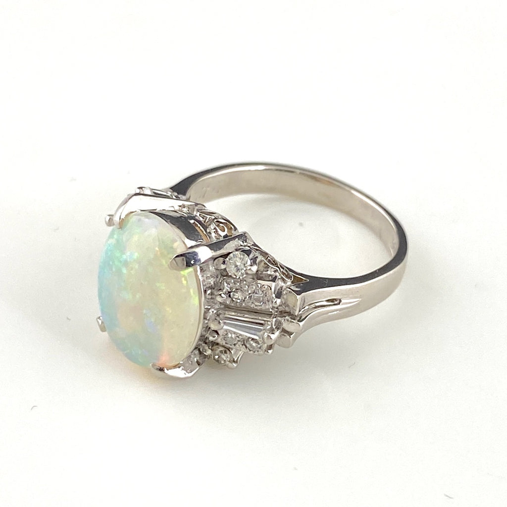 オパール デザインリング プラチナ 指輪 メレダイヤ リング 8号 Pt900 オパール ダイヤモンド レディース 【中古】nbjwl