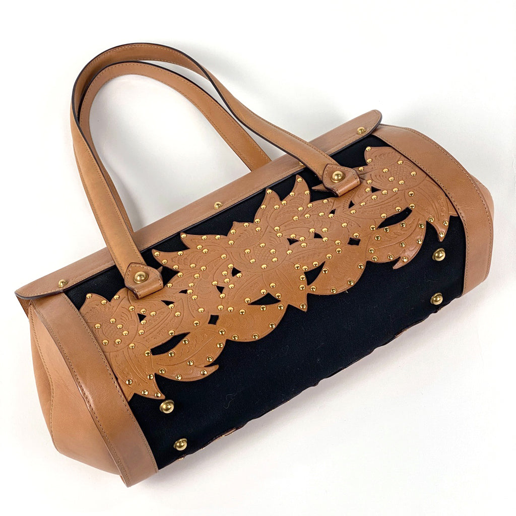 グッチ ロゴ ハンドバッグ バンブー スタッズ フラワー ハンドバッグ レザー ブラウン 123259 レディース 【中古】brbag