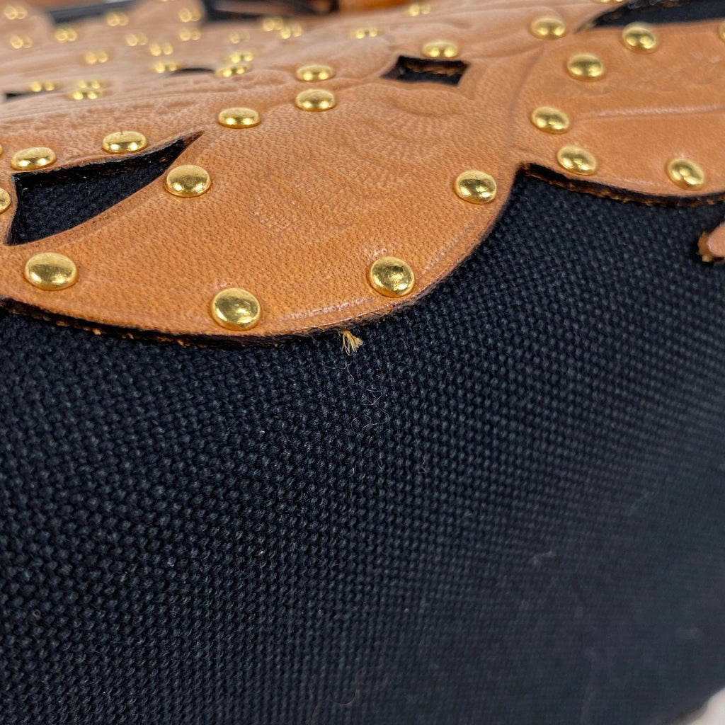 グッチ ロゴ ハンドバッグ バンブー スタッズ フラワー ハンドバッグ レザー ブラウン 123259 レディース 【中古】brbag