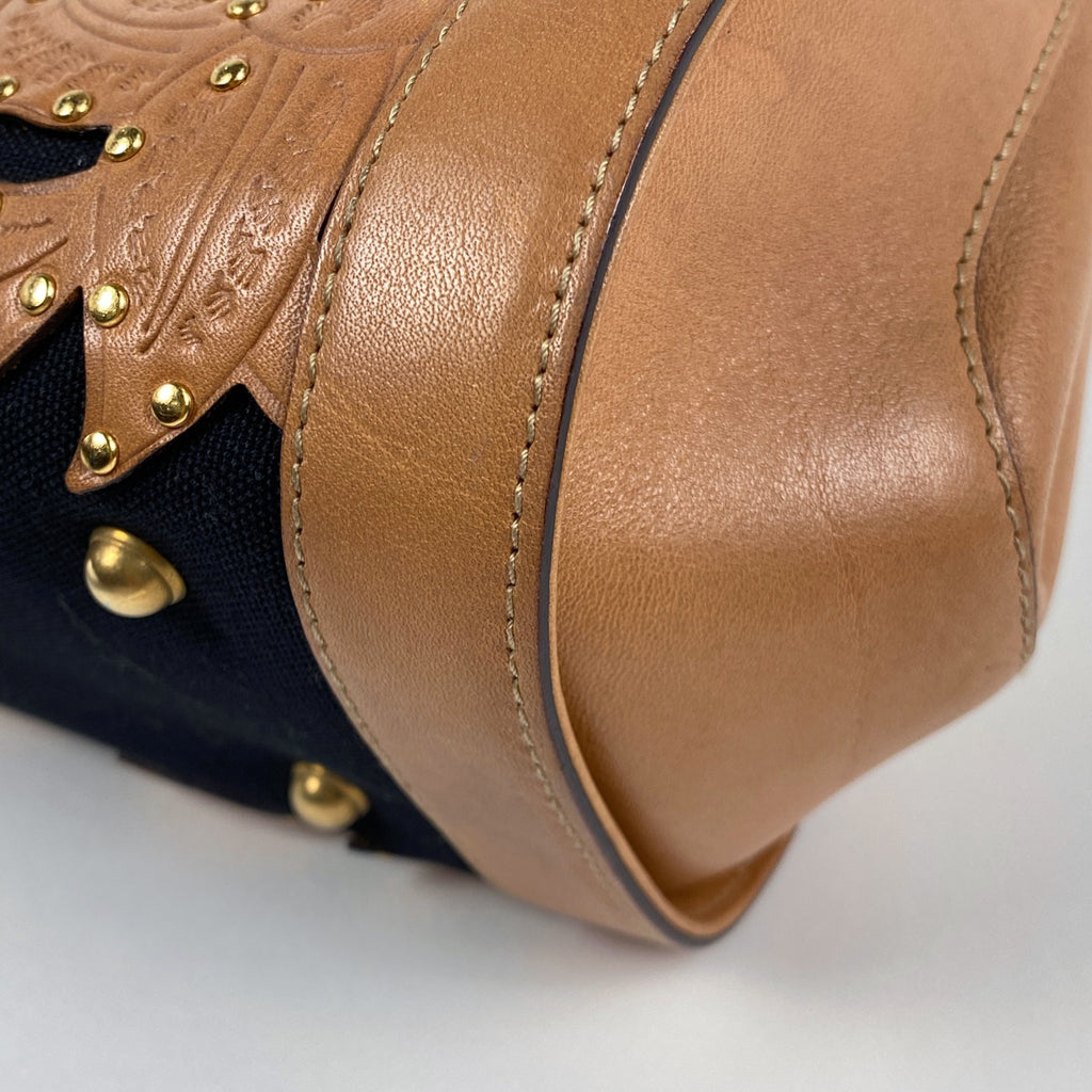 グッチ ロゴ ハンドバッグ バンブー スタッズ フラワー ハンドバッグ レザー ブラウン 123259 レディース 【中古】brbag