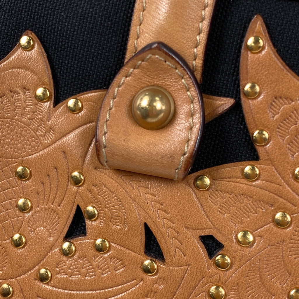 グッチ ロゴ ハンドバッグ バンブー スタッズ フラワー ハンドバッグ レザー ブラウン 123259 レディース 【中古】brbag