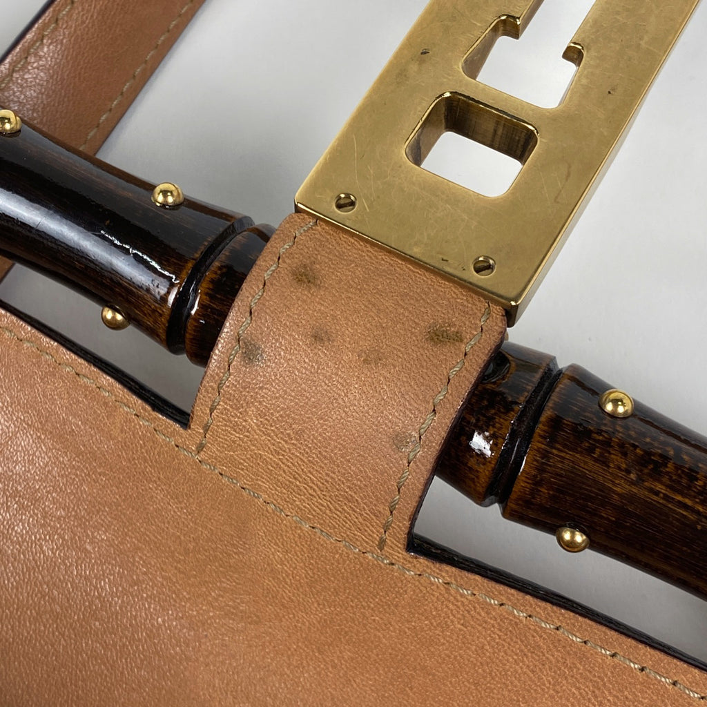 グッチ ロゴ ハンドバッグ バンブー スタッズ フラワー ハンドバッグ レザー ブラウン 123259 レディース 【中古】brbag