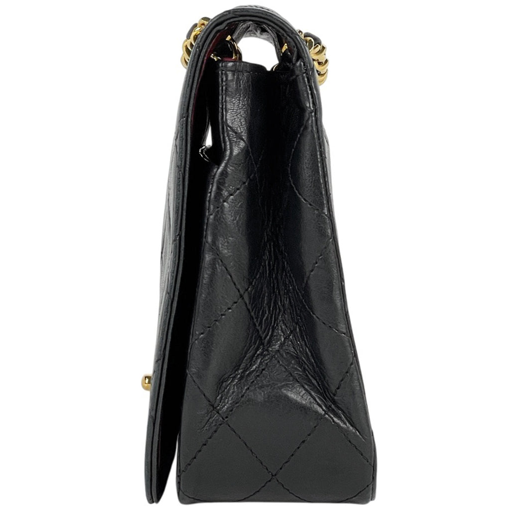 シャネル マトラッセ シングルフラップ チェーン ショルダーバッグ Wチェーン ショルダーバッグ レザー ブラック レディース 【中古】brbag