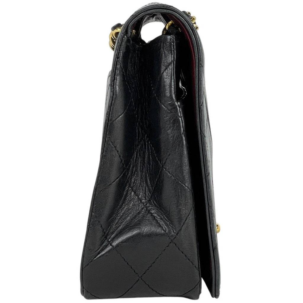 シャネル マトラッセ シングルフラップ チェーン ショルダーバッグ Wチェーン ショルダーバッグ レザー ブラック レディース 【中古】brbag