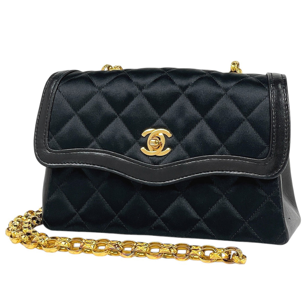シャネル ココマーク チェーン ショルダーバッグ マトラッセ ショルダーバッグ サテン ブラック レディース 【中古】brbag