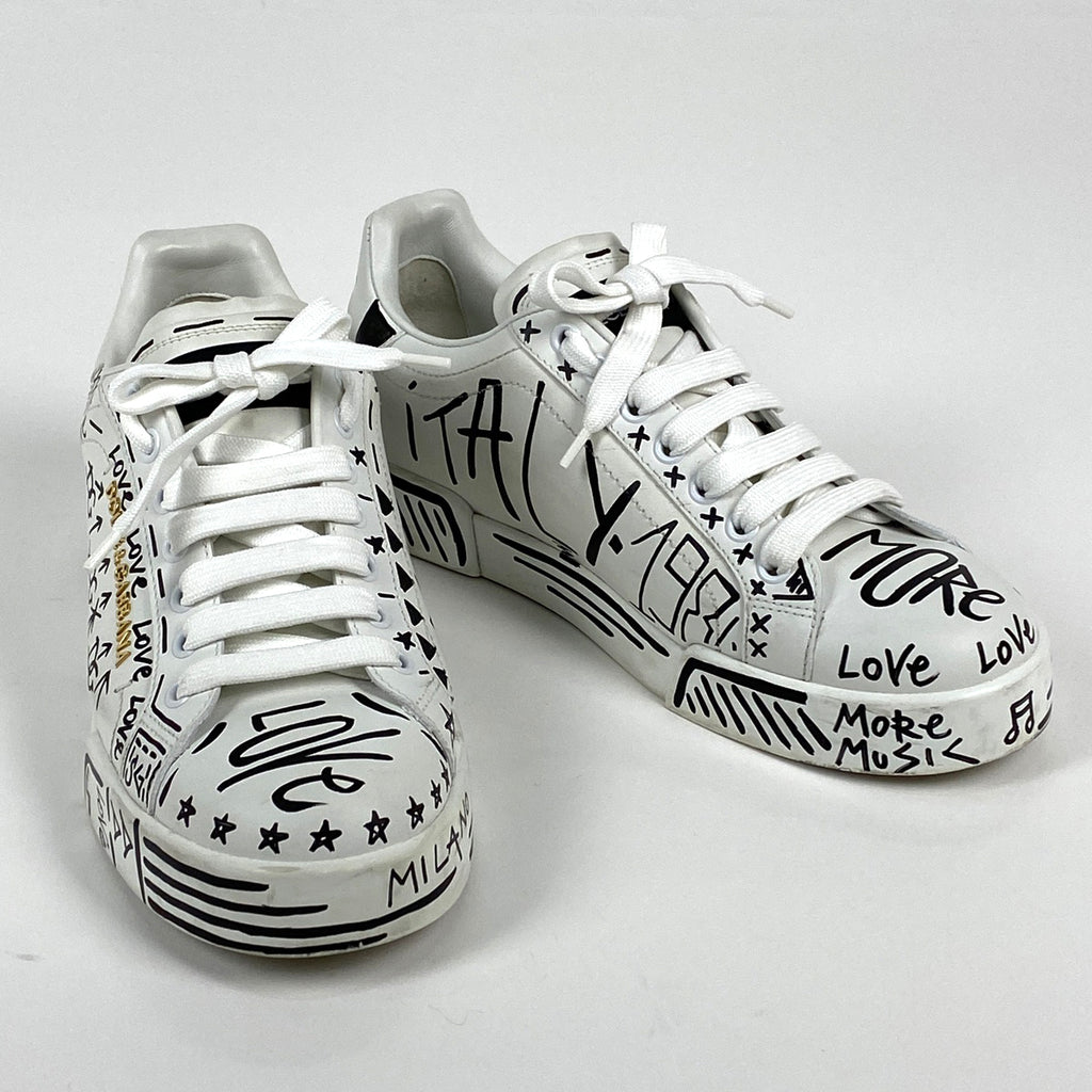 ドルチェアンドガッバーナ ハンドペインテッド スニーカー ローカット 靴 スニーカー レザー ホワイト レディース 【中古】brapp