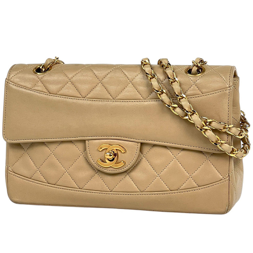 シャネル ココマーク チェーン ショルダーバッグ マトラッセ Wチェーン ショルダーバッグ レザー ベージュ レディース 【中古】brbag