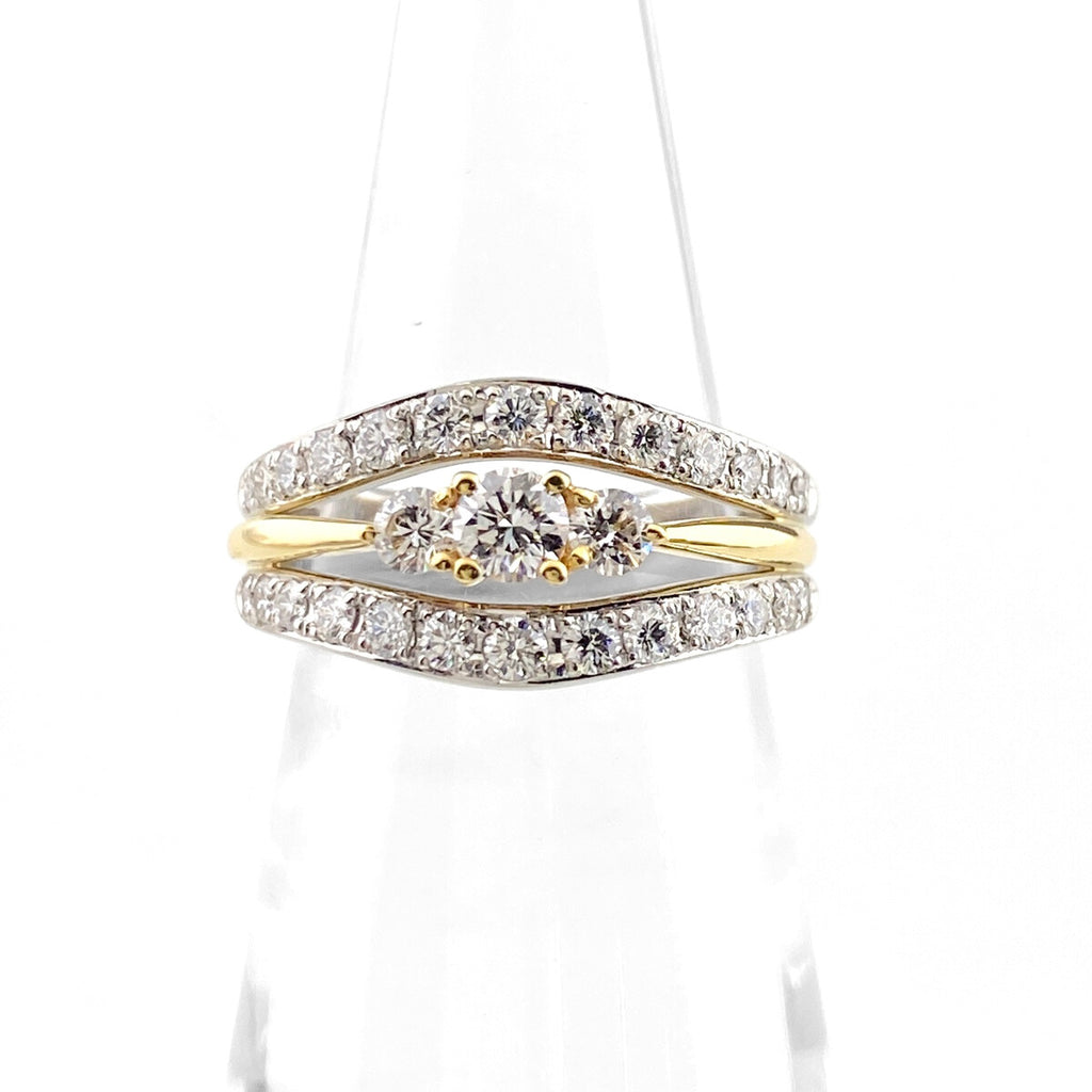 星の砂 メレダイヤ デザインリング プラチナ YG イエローゴールド 指輪 リング 7号 Pt900 K18 ダイヤモンド レディース 【中古】brjwl