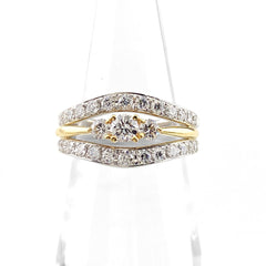 星の砂 メレダイヤ デザインリング プラチナ YG イエローゴールド 指輪 リング 7号 Pt900 K18 ダイヤモンド レディース 【中古】brjwl