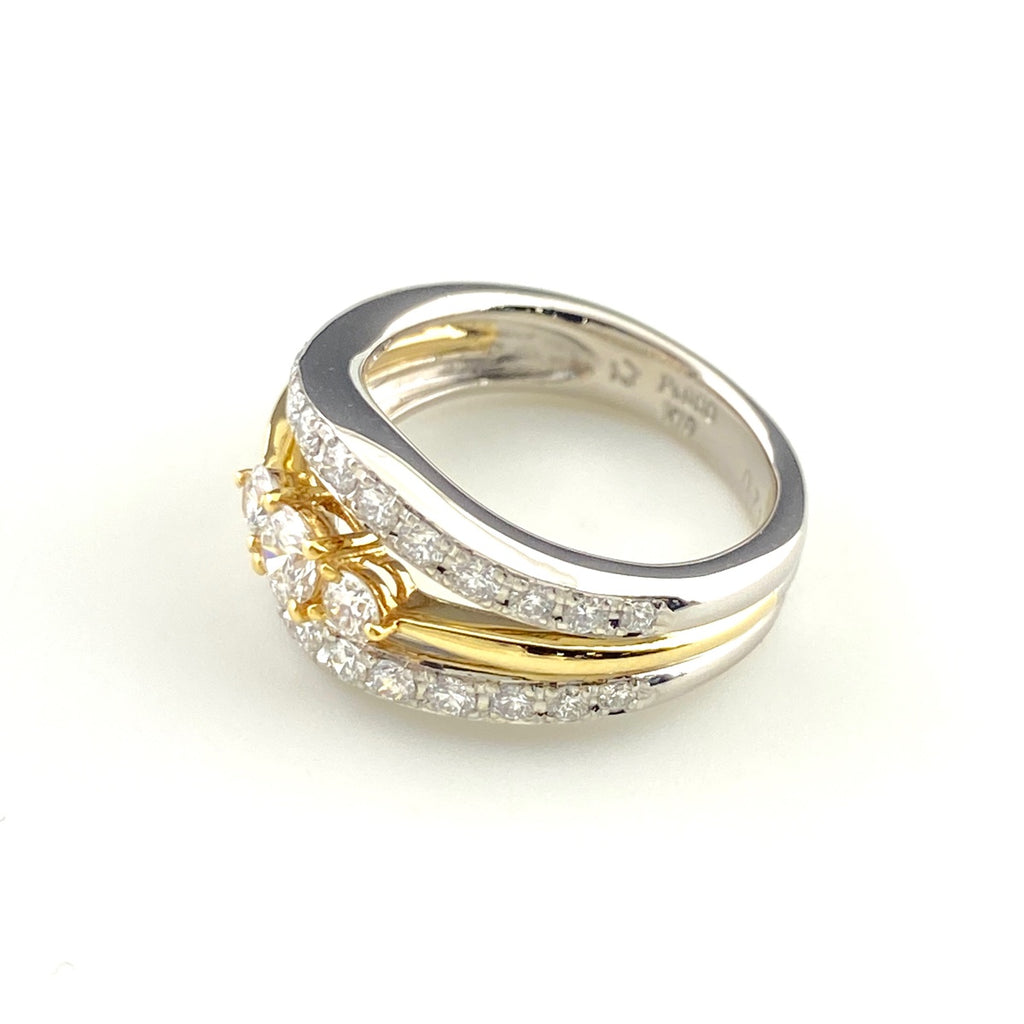 星の砂 メレダイヤ デザインリング プラチナ YG イエローゴールド 指輪 リング 7号 Pt900 K18 ダイヤモンド レディース 【中古】brjwl