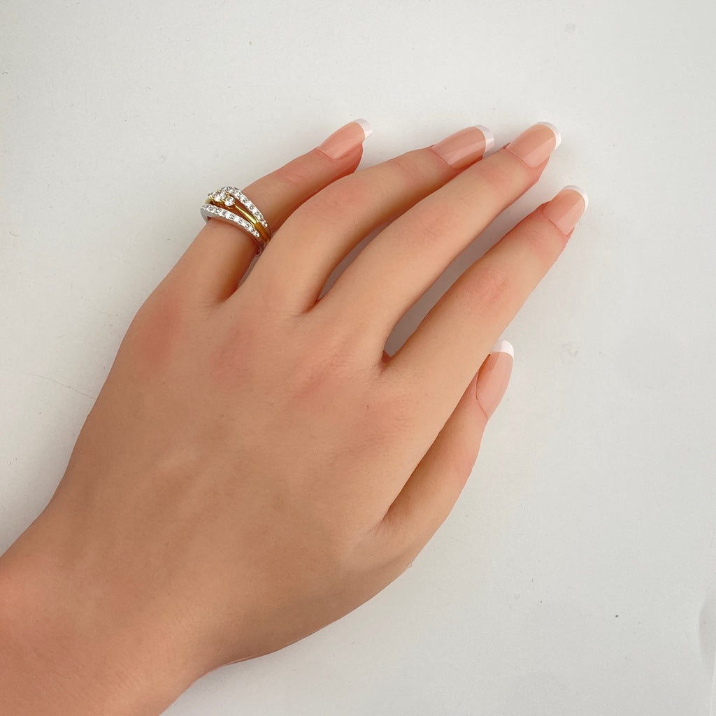 星の砂 メレダイヤ デザインリング プラチナ YG イエローゴールド 指輪 リング 7号 Pt900 K18 ダイヤモンド レディース 【中古】brjwl